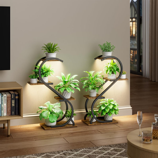 Bisiot Indoor Plant Rack With Growth Lights, 4-Storey Metal Plant Rack ...