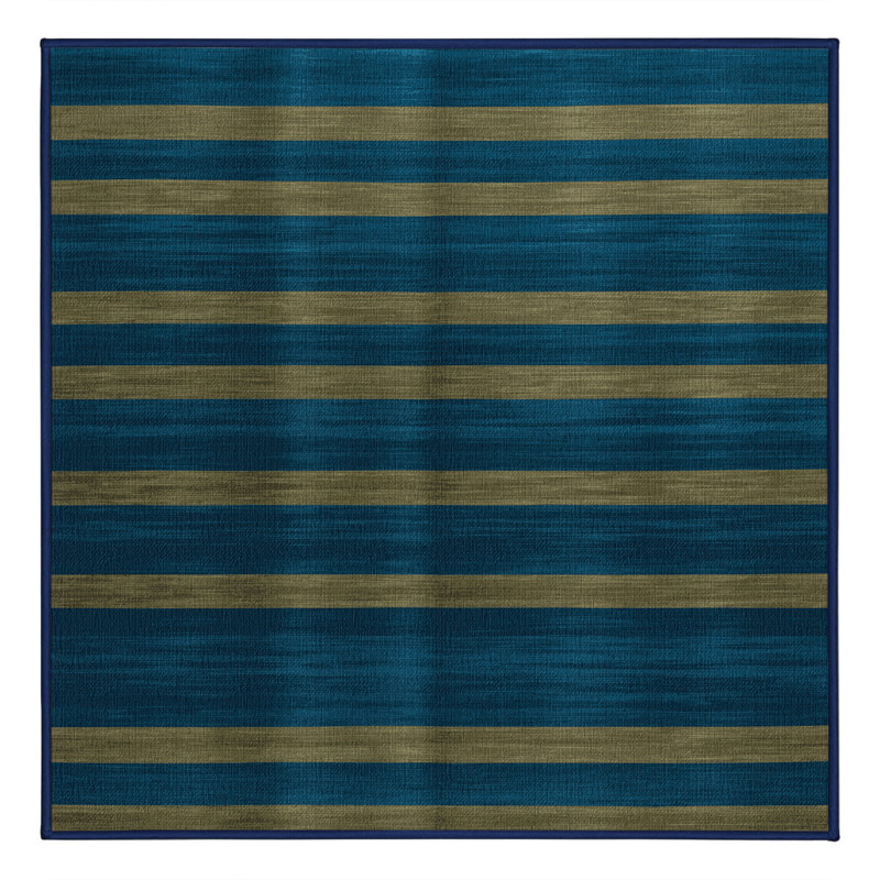 Tapis bleu à rayures horizontales lavable à la machine, Carré 6 pi