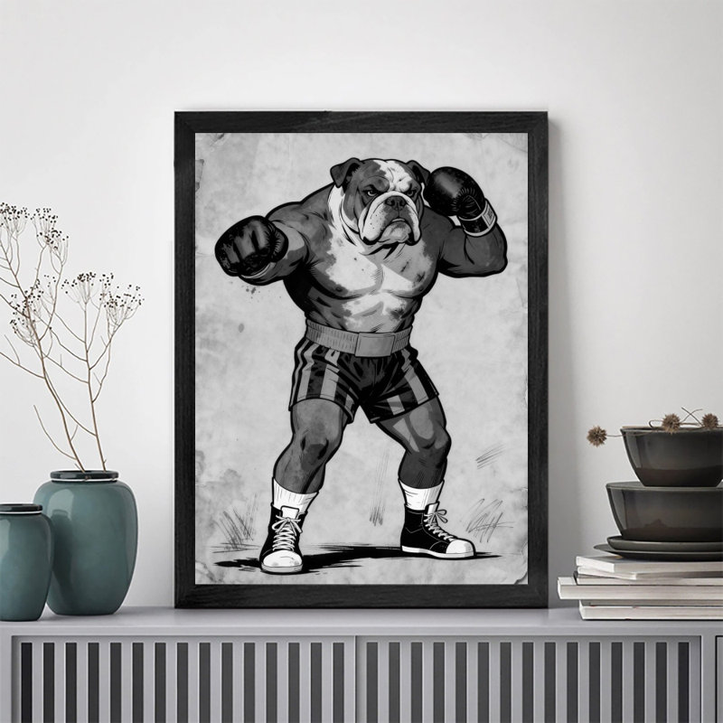 Art encadré noir Bulldog rétro encadré noir, H 25 po x l 17 po