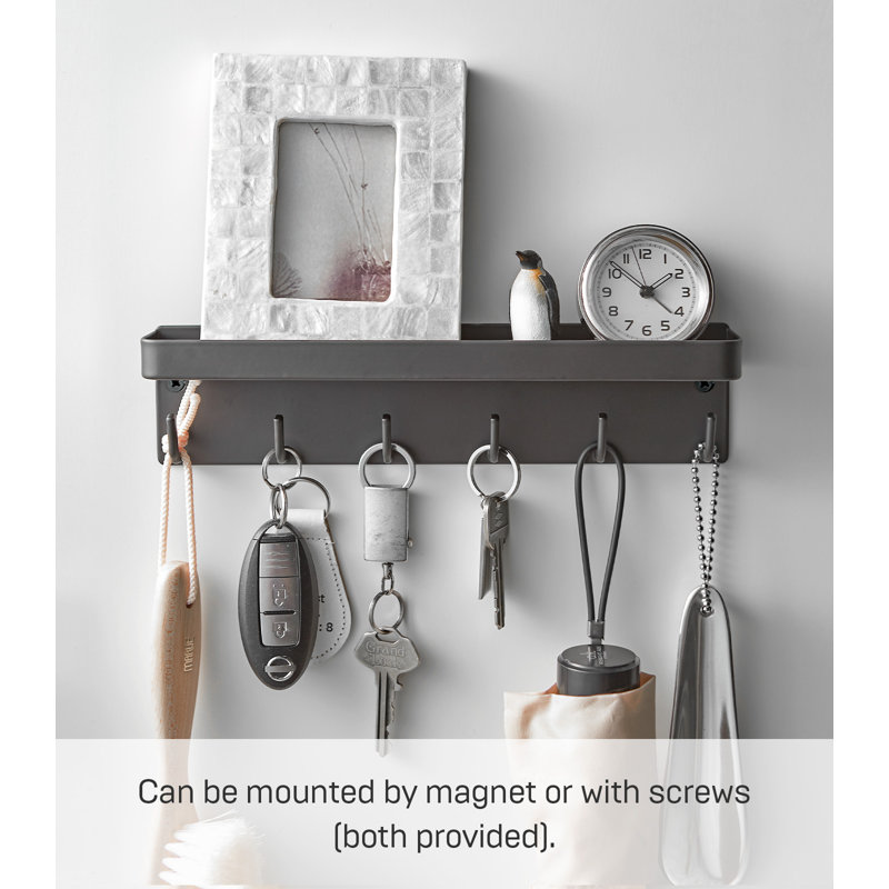 Black Metal Magnetic Key Rack with Tray