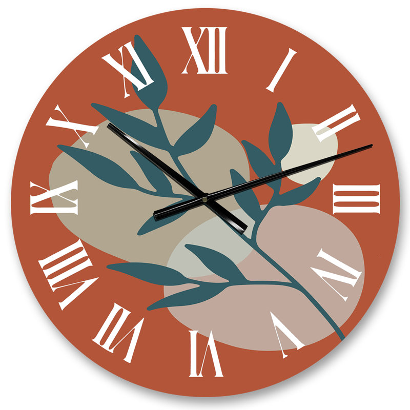 Horloge murale orange Boho Foliage Line I, Petit
