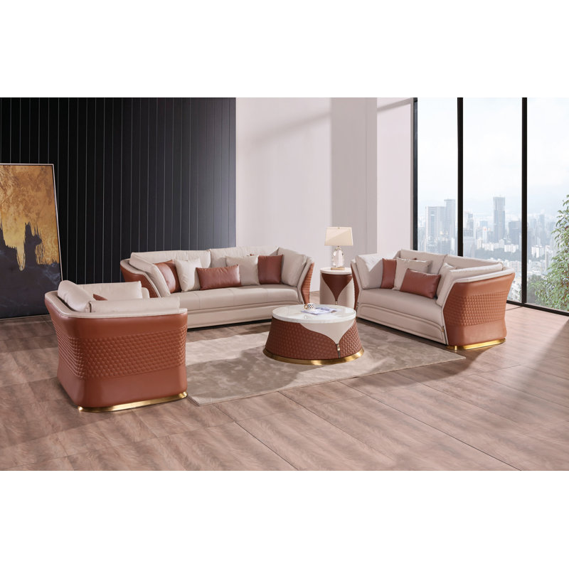 Ellenton End Table, Beige/Cognac