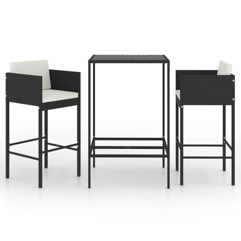 Garden Bar Set with Cushions, Black