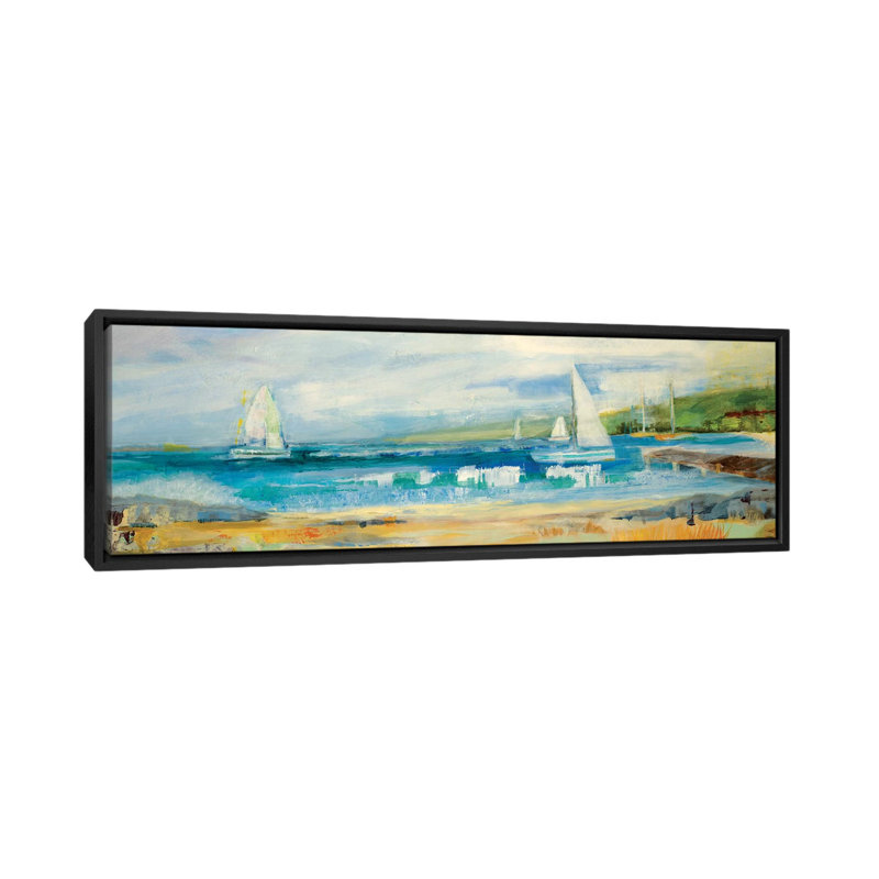« seaside harbor i », reproduction sur toile, H 12 po x l 36 po x P 1,5 po, Toile avec cadre noir