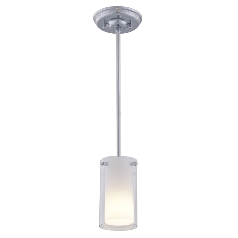 Luminaire suspendu à cylindre simple 1 lumières Sontag, Semi opale, Chrome