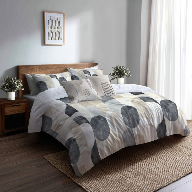 Ensemble de housse de couette à motif géométrique 5 pièces - Ensemble de literie et de coussins Modern Neuray Array