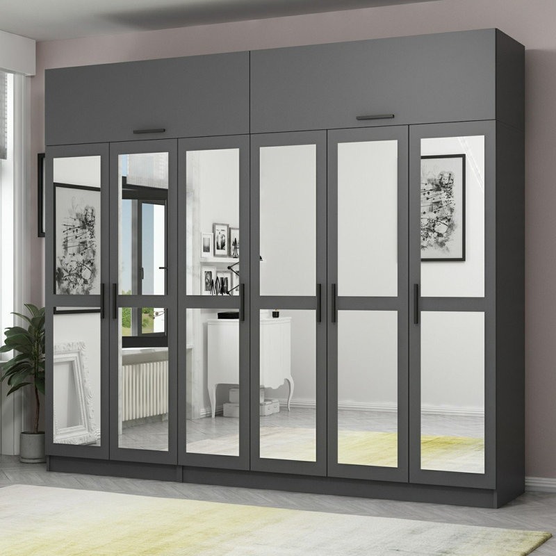 Elina Manufactured Wood Wardrobe, 235cm H x 270cm W x 52cm D, Black
