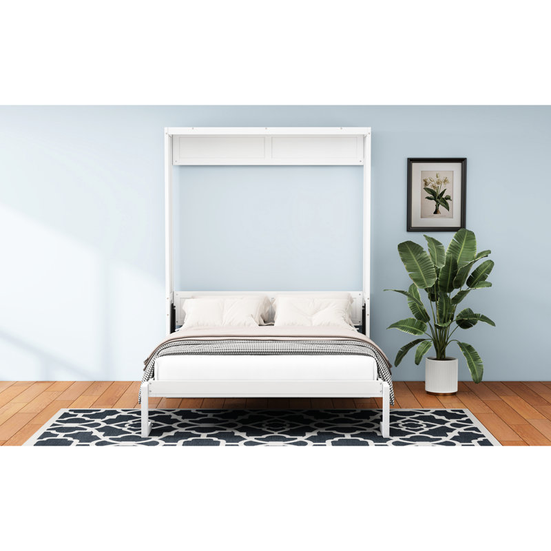 Lit et bureau en un - Solution d'économie d'espace pour la maison. Espace de travail blanc convertible. Armoire 61,5 po.