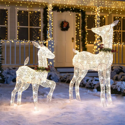 Ensemble de 2 lumières de biche et de fauve de Noël blanches 130 à 130 lumières DEL