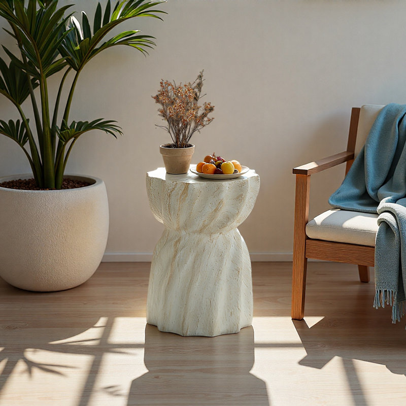 Tables de bout d'extérieur en ciment pour patio, table d'appoint de jardin en faux terrazzo, petite table d'appoint moderne pour l'extérieur, tabouret de jardin en souche d'arbre pour l'intérieur et l'extérieur