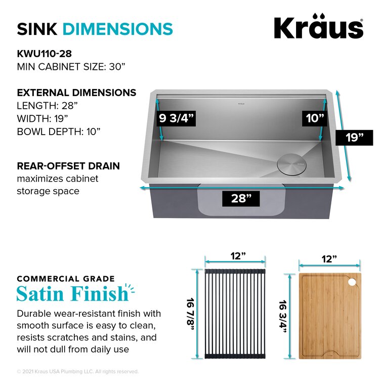 KRAUS Kore™ 28" L Undermount Workstation 16 Gauge Stainless Steel Single  Bowl Kitchen Sink with Accessories  Reviews Wayfair
