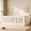 Lit Montessori au sol en bois massif pour enfants, cadre de lit bas avec barrière de sécurité haute et porte intégrée, sans sommier, beige-1803345449-1803345460