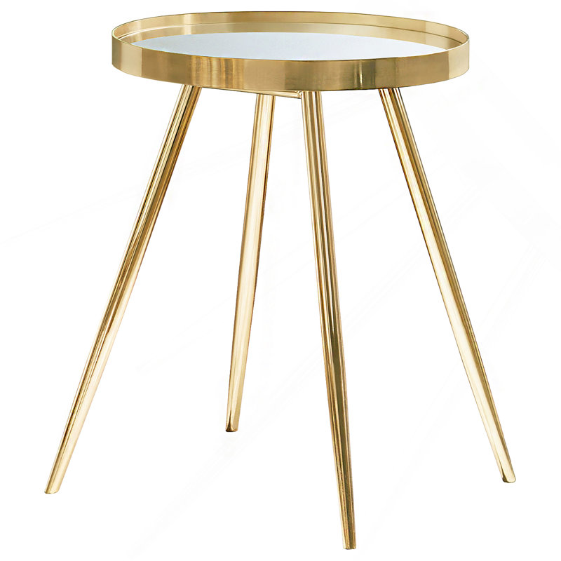 Gold Round Mirror Top End Side Table