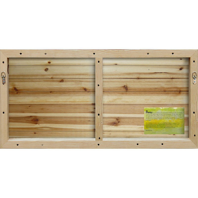 « trouble coucher de soleil », reproduction d’art sur bois blanc, H 22,5 po x l 45 po x P 1,5 po