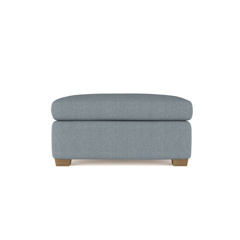 Rivington Ottoman, Box Weave Linen Blue Print, Weathered