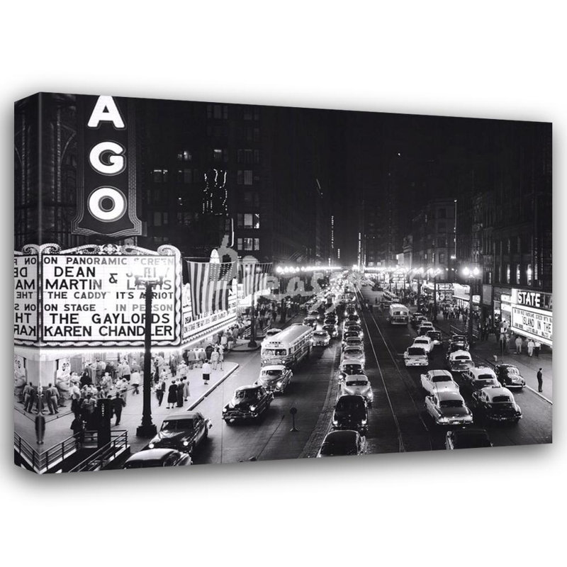Scène de nuit de Chicago State Street, 1953, H 18 po x l 24 po
