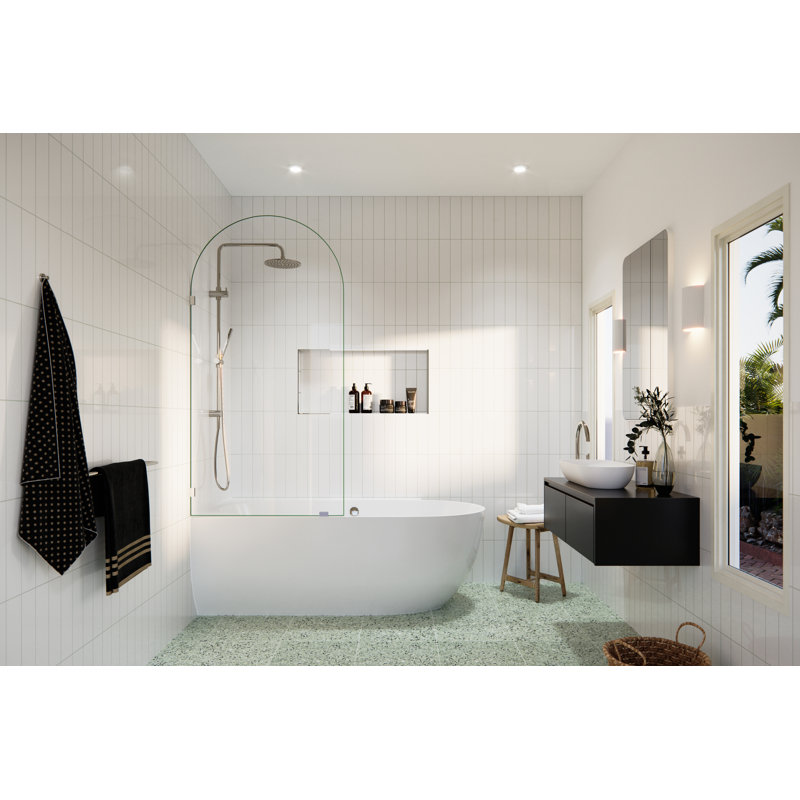 Panneau de baignoire simple arqué fixe sans cadre 34 po x 66,75 po Venus, Nickel poli