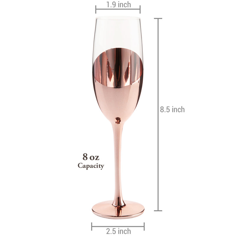 Set of 6 Rose Gold Stemmed Champagne Flute Glasses