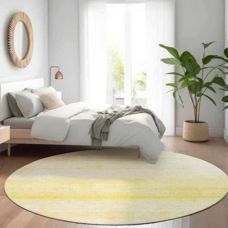 Tapis jaune Prisco lavable à la machine de qualité supérieure, Rond 8 pi