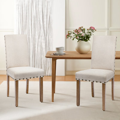 Rucha Linen Elegant Upholstered Kitchen Chairs with Sturdy Rubberwood Legs and Nailhead Trim