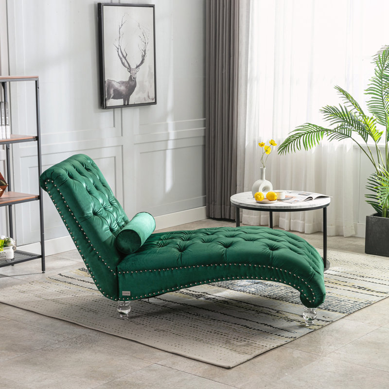 Chaise longue capitonnée à boutons, Émeraude
