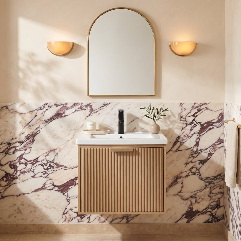 Anelie 24" Wall-Mounted Single Bathroom Vanity Set, Oak, Gold