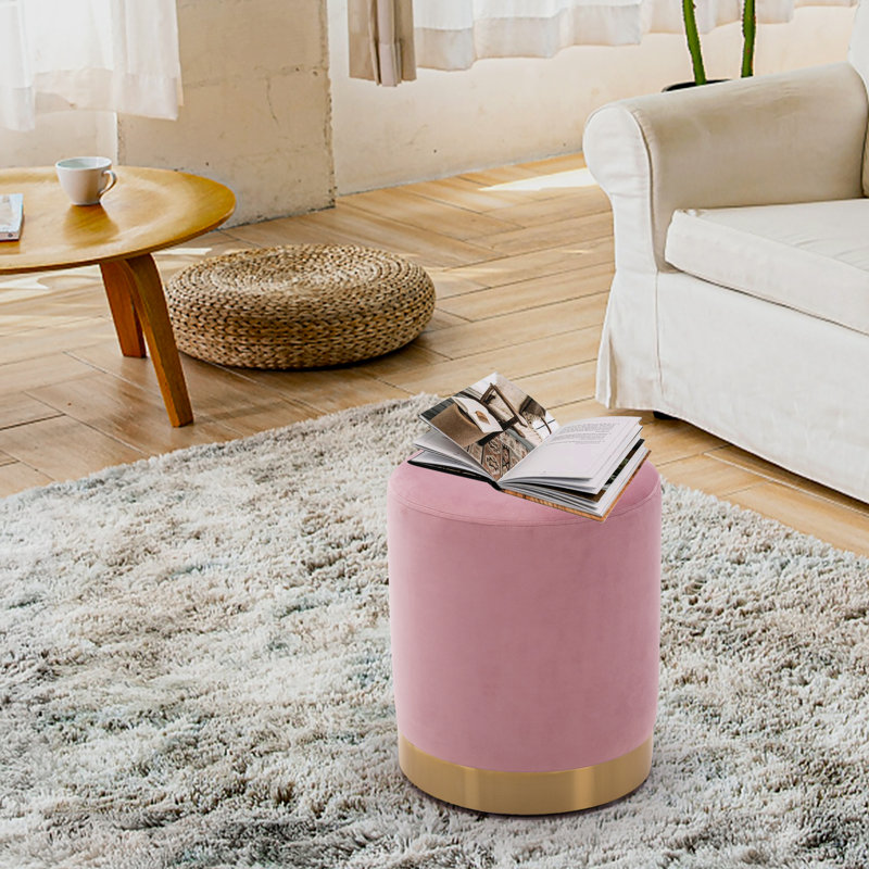 14'' Wide Cozy Velvet Round Ottoman, Pink