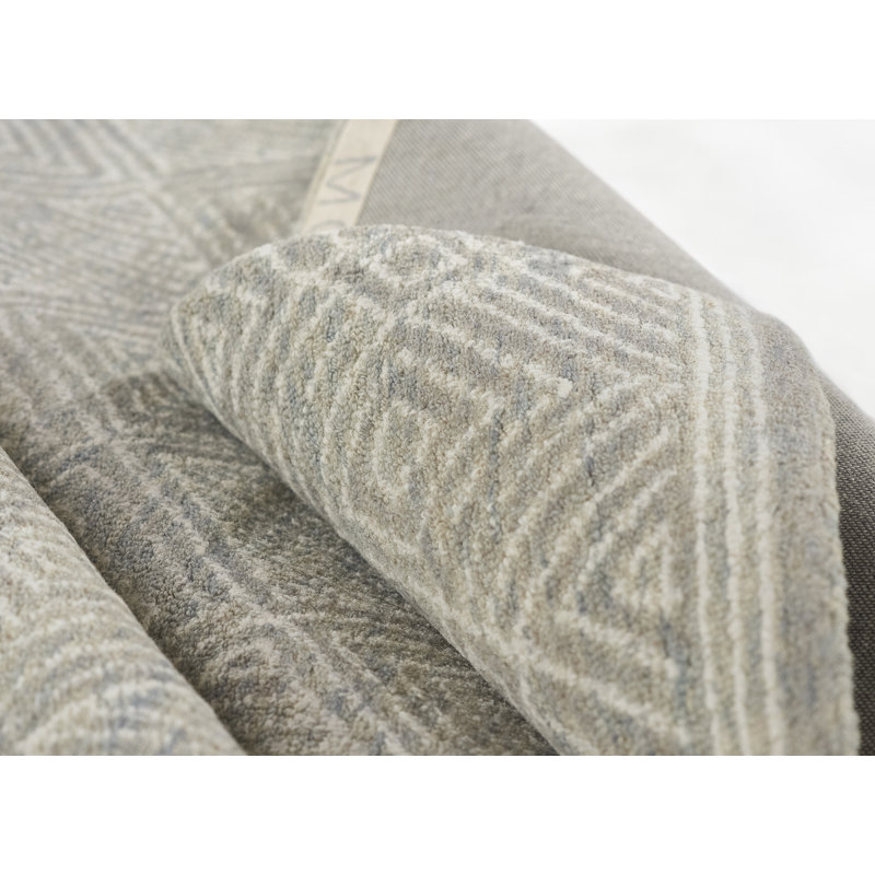 Babiarz Hand Hooked Wool Geometric Area Rug in Ivory/Gray, Rectangle 2' x 3'