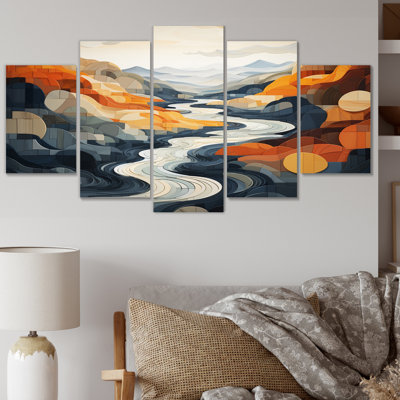 «River Flowing Waters Collage II», reproduction d'art murale moderne - 5 panneaux