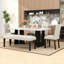 Ensemble de table de salle à manger 6 pièces avec table en faux marbre, 4 chaises rembourrées et banc-1190078796-1190078794