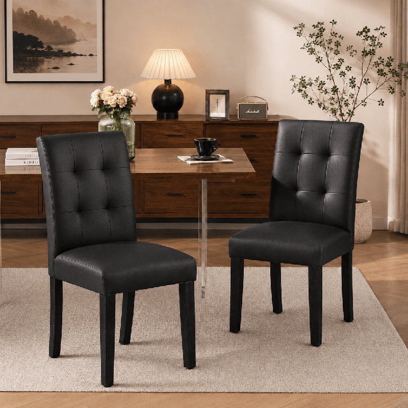 Chaise d'appoint rembourrée en similicuir avec pieds en bois massif, Noir, 2