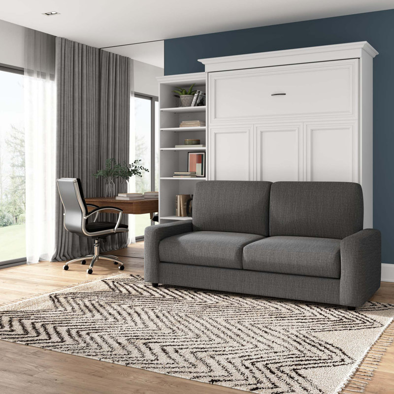 Alvaretta Upholstered Murphy Storage Bed, White/Gray, Queen