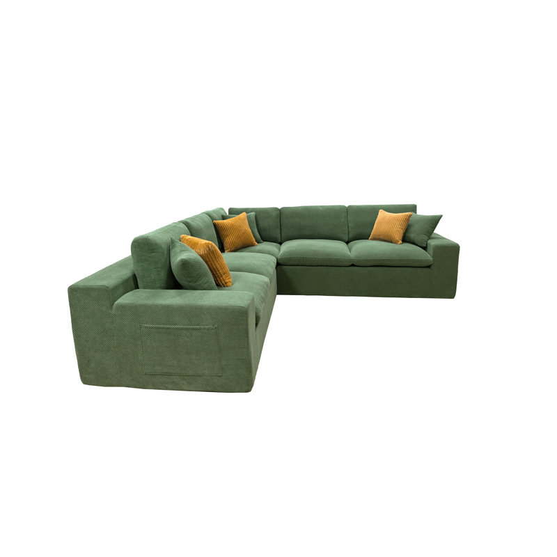 Juncasea Full Compressed Sectional, Dark Green Polyester Blend