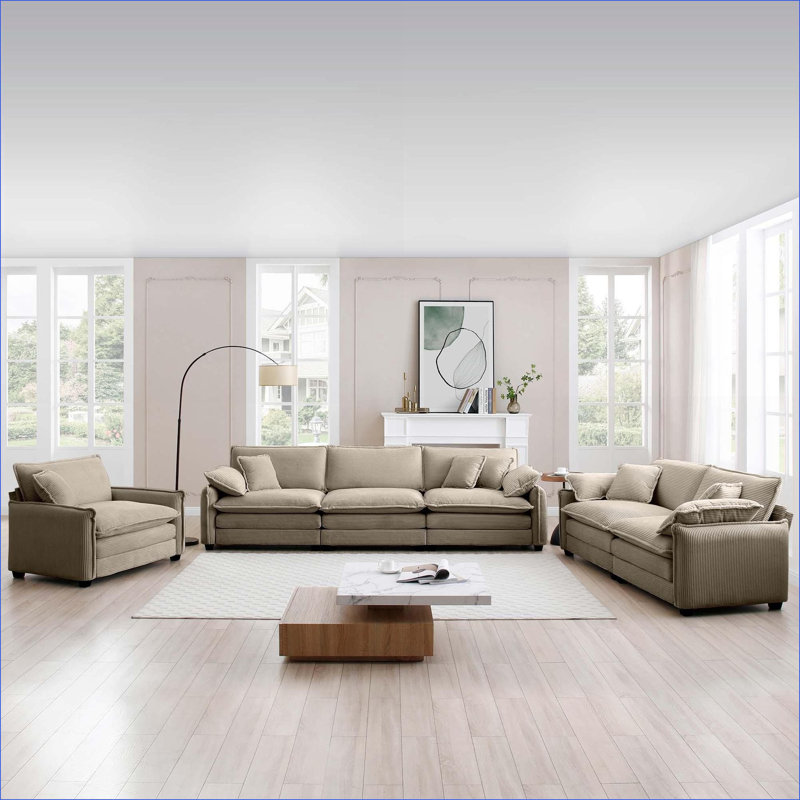 Canapé modulaire surdimensionné 3 pièces, siège profond, modulaire rétro moderne pour le cinéma maison de salon, Tanné