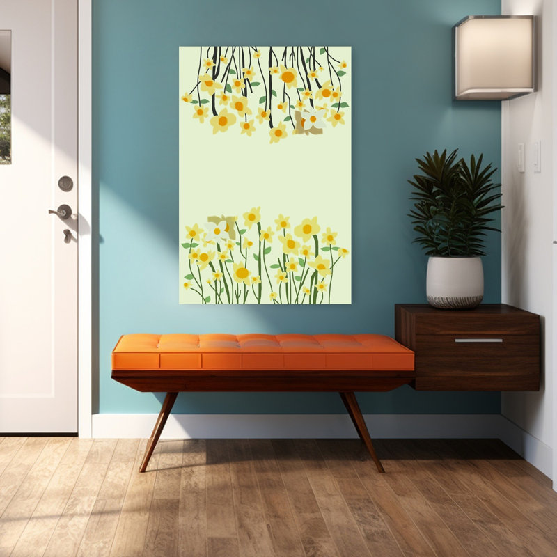 «Cheerful Yellow Blooms Abstract Playful Flower Nature», art mural, H 48 po x l 32 po