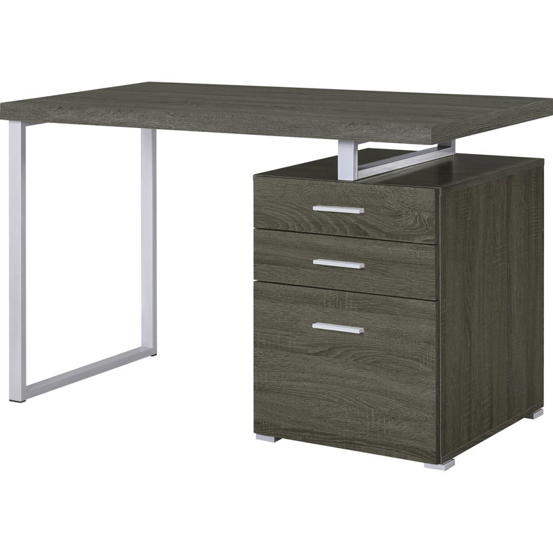 Bureau réversible gris vieilli à 3 tiroirs avec tiroirs spacieux et grande surface pour une productivité accrue