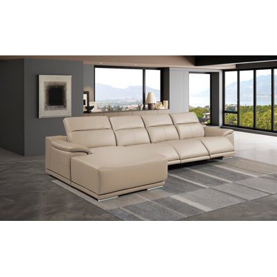 DivanItalia 4-Piece L-Shaped Sectional in Top-Grain Italian Leather with 3 Power Recliner & Adjustable Headrests