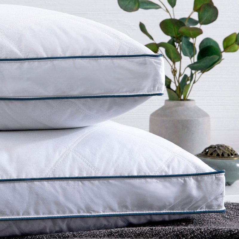  Oreillers matelassés en plumes et duvet d'oie (ensemble de 2) - Coussins de lit mi-ferme avec coque 100% coton respirante, conception à soufflet pour les grands et les grands dormeurs
