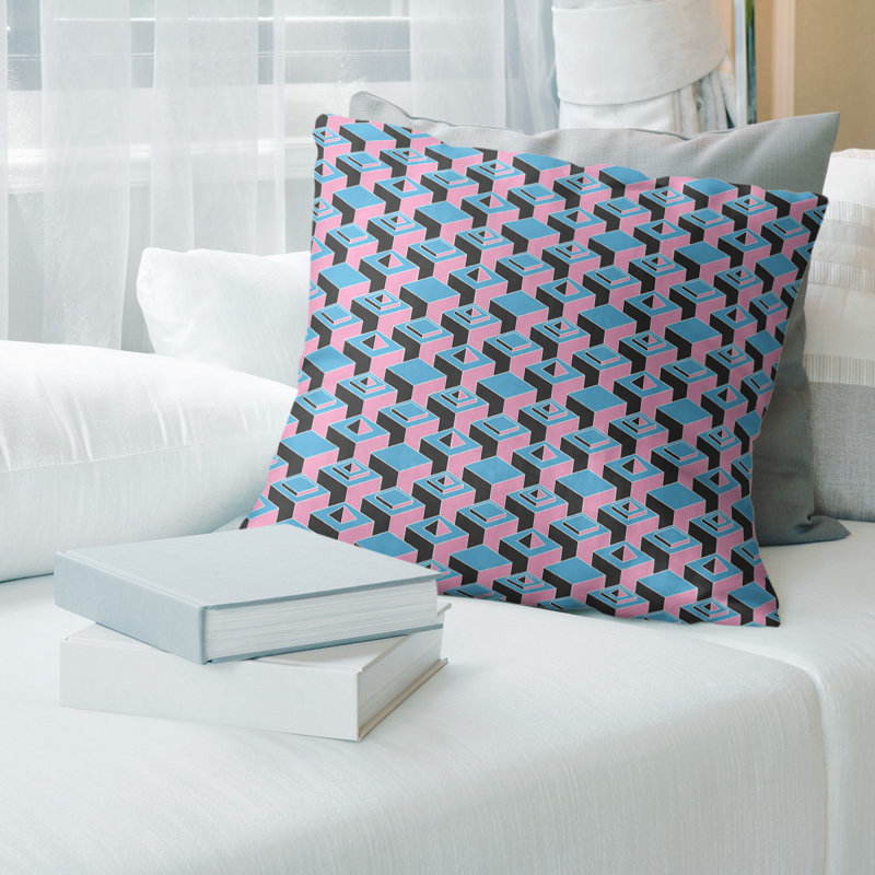 Housse de coussin Skyscrapers, 20 po X 20 po, Petit bleu sarcelle et rose, Croisé en coton