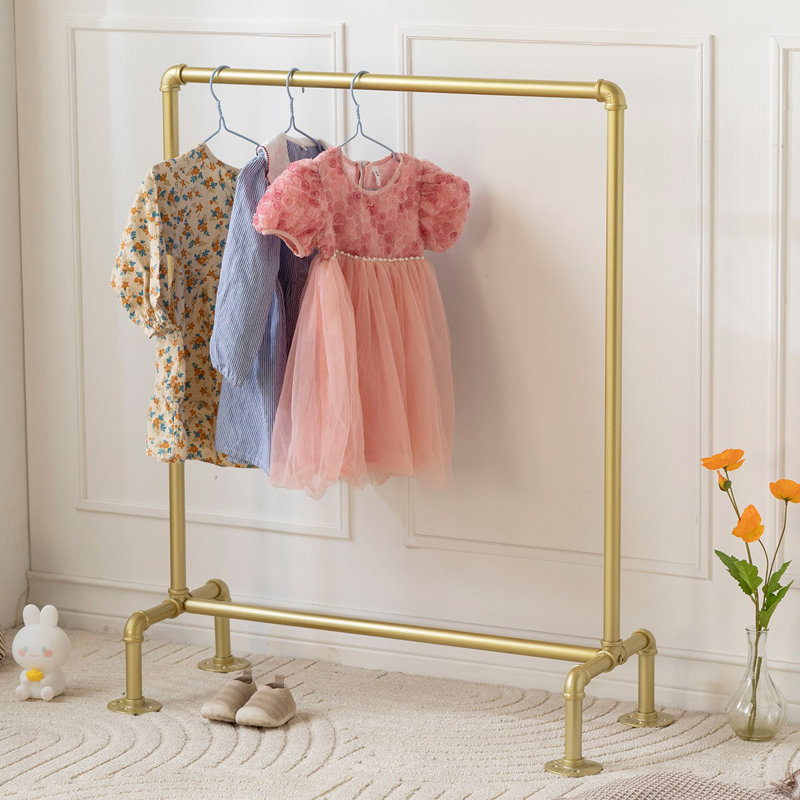 Kids Clothing Racks,Child Dress Up Racks , Metal Pipes Costumes Garment Hanging Racks,Small Rolling Clothes Racks,Freestanding And Portable Heavy Duty Kids Closet,Gold