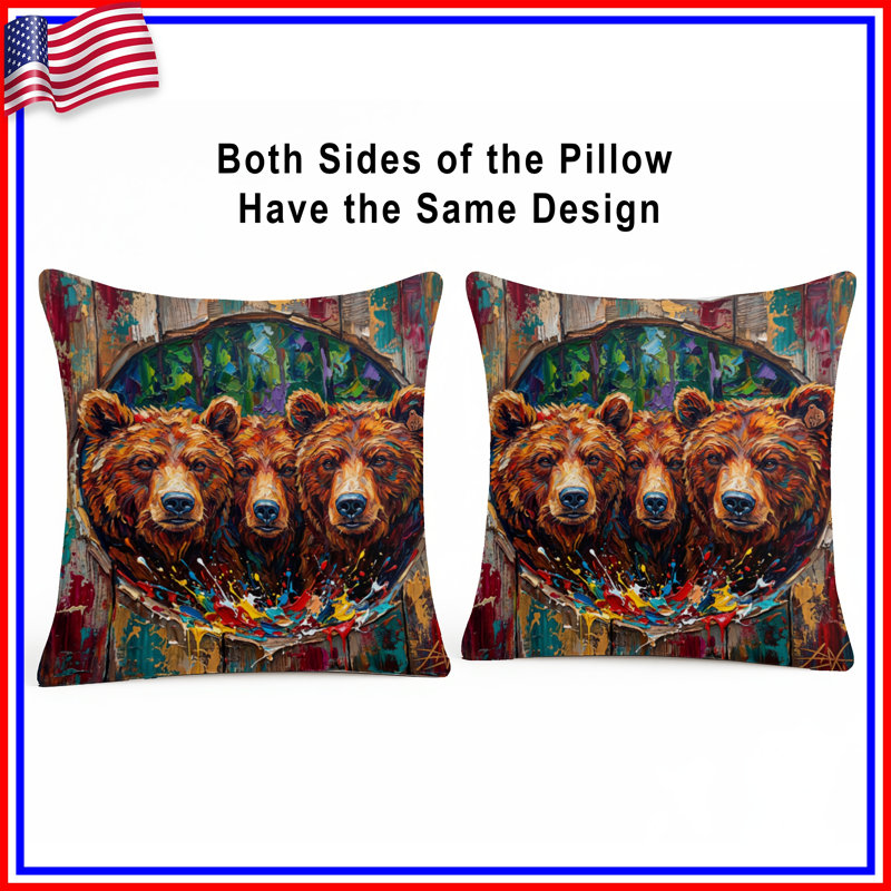 Three Brown Bears Double Sided Throw Pillows, 14 x 14 inches