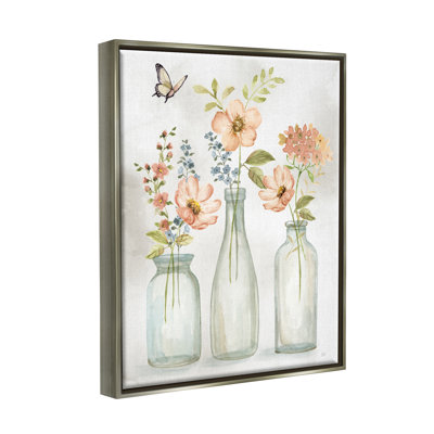 Doux vases de fleurs roses - reproduction sur toile avec cadre flottant