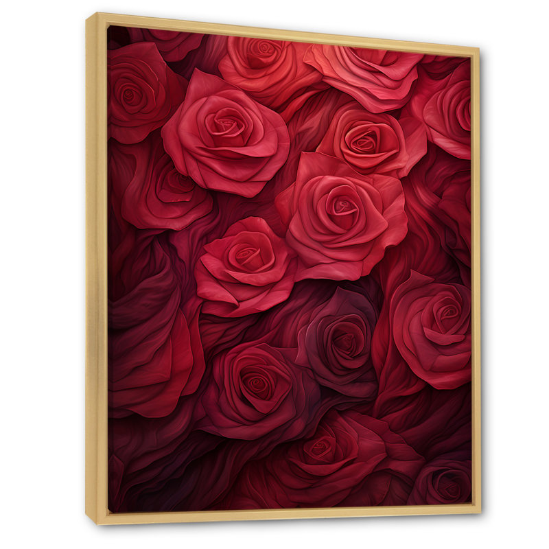 La beauté des roses rouges - Roses, art mural, Cadre flottant brun, H 40 po x l 30 po x P 1,5 po
