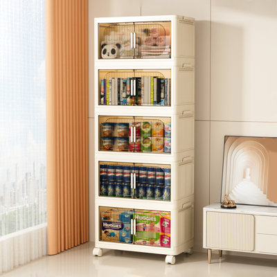 Bridlington 20.26"48.77" Plastic Storage Cabinet With Wheels - 5 , Folding, Magnetic Door, Cream White For Dance Gear 20.26" Side Wide, Home