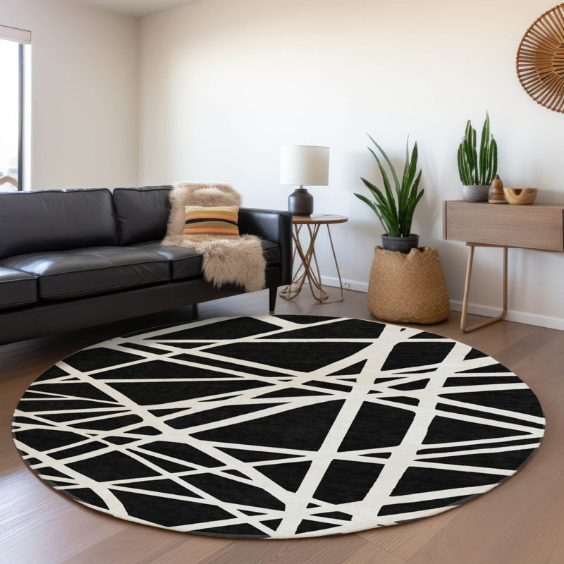 Premium Machine Washable Cossette AMF1040 Geometric Rug, Rond 8 pi