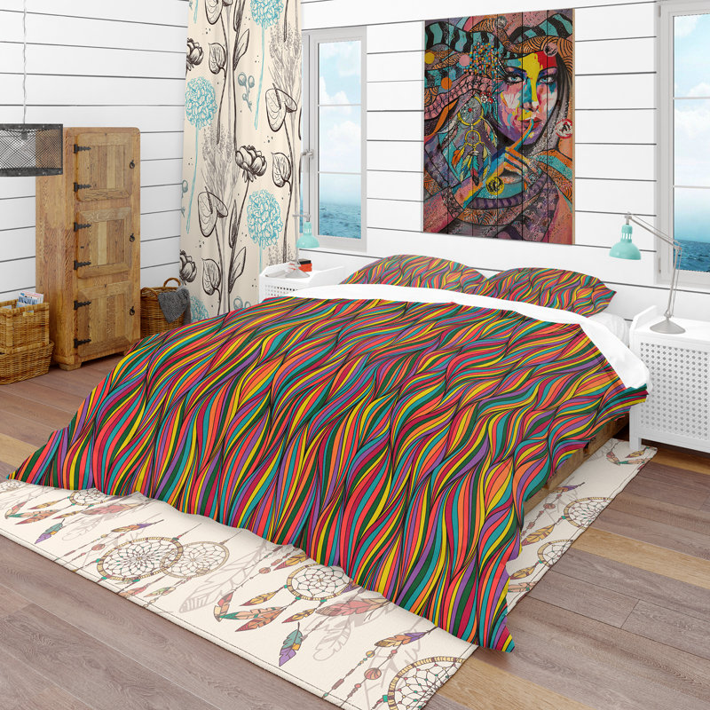 Ensemble de housse de couette bohème et éclectique, Housse de couette très grand + 2 taies décoratives