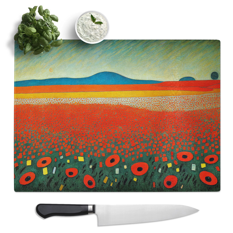 Graceful Poppy Field Flowers  Glass Chopping Board