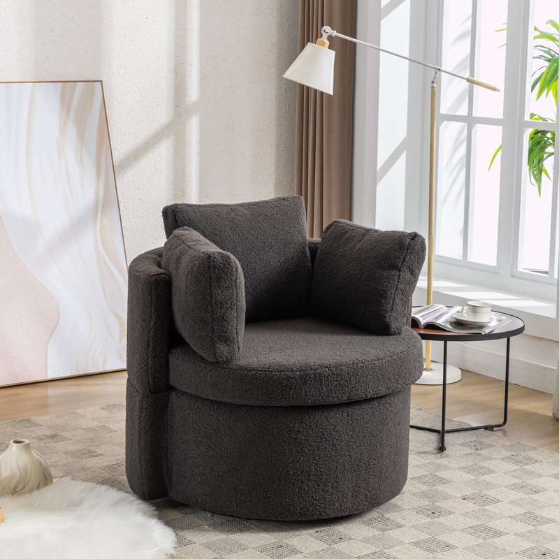 Fauteuil demi-tonneau pivotant avec rangement, Laine gris foncé