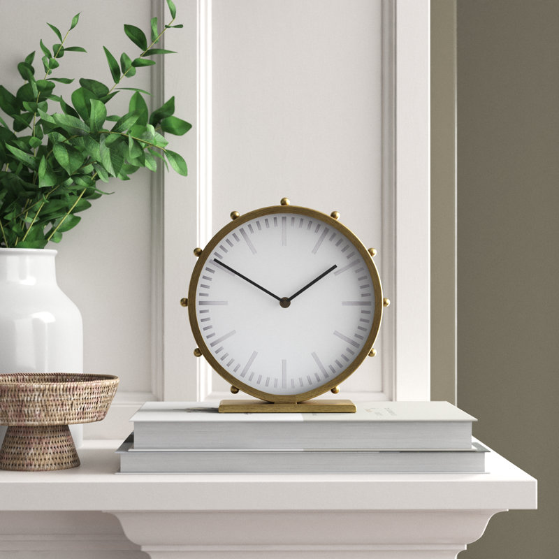 Waylon 11.0L X 3.1W X 11.0H Metal W/Studs Round Table Clock, Gold