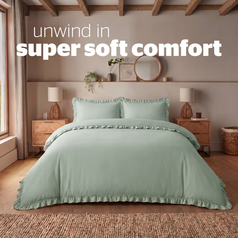 Silentnight Supersoft Duvet Cover Set Frill Edge, Double, Sage